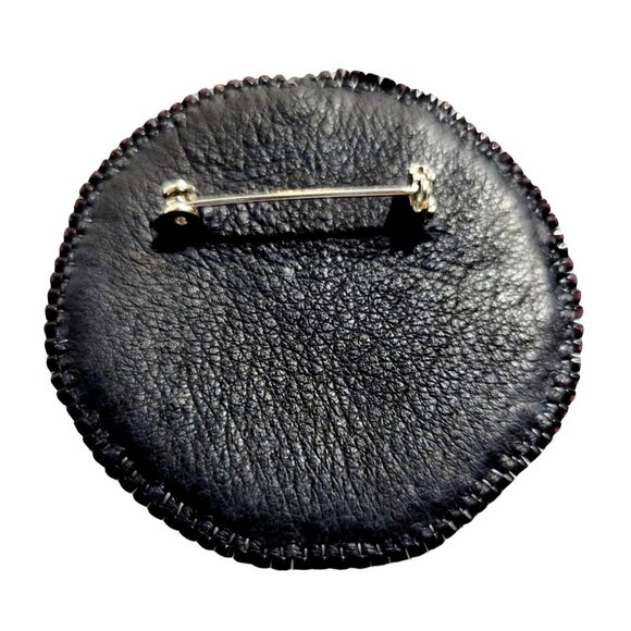 Handmade Vintage Medallion Brooch Faceted Hematite, Iridescent Glass Beaded - Picture 3 of 5